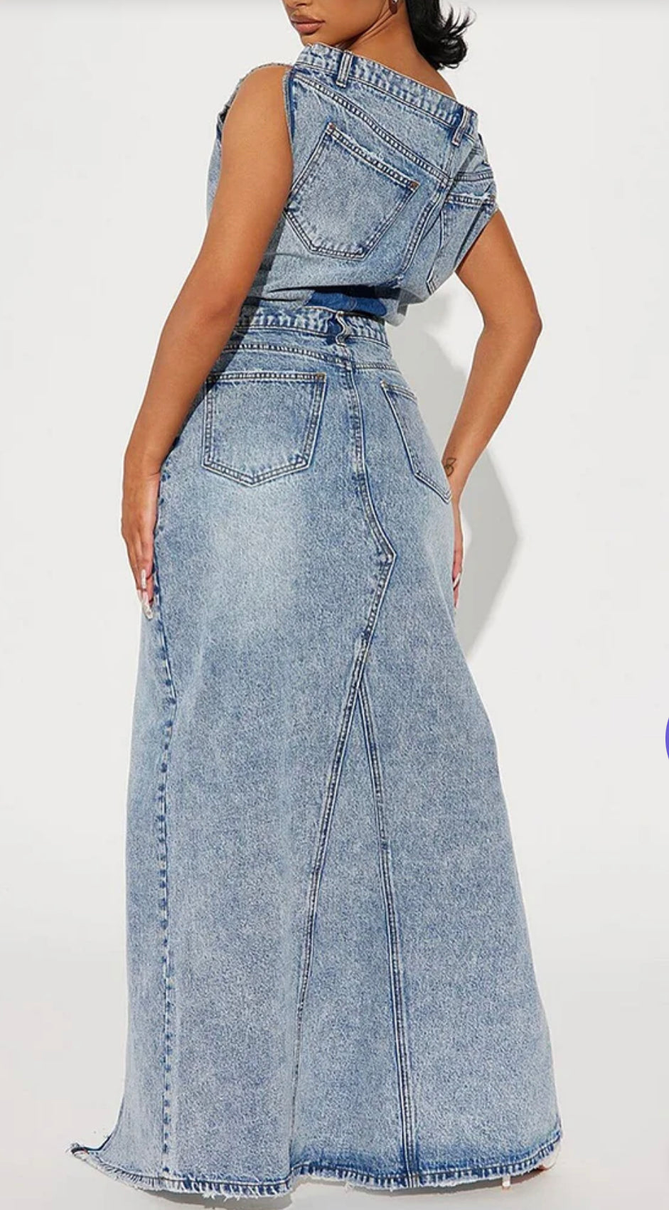 Denim Off Shoulder Maxi Skirt Set